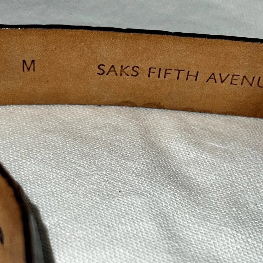 Saks Fifth Avenue -Brown Leather Belt with Silver engraved Buckle‎ medium